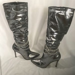CHROME SPANDAU KNEE HIGH BOOTS
